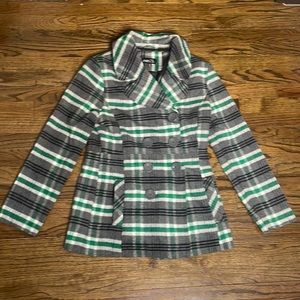 Grey, green, and black pea coat